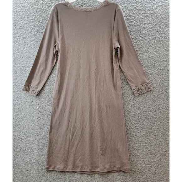 Hanro Moments Lace trim Nightgown Women's XS/2-4 Stonewash V-Neck Quarter Sleeve